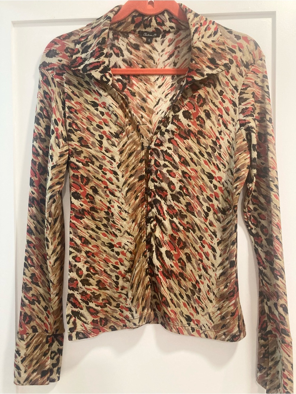 Vintage Arden B Semi-Sheer Abstract Leopard Print Button-Down Shirt